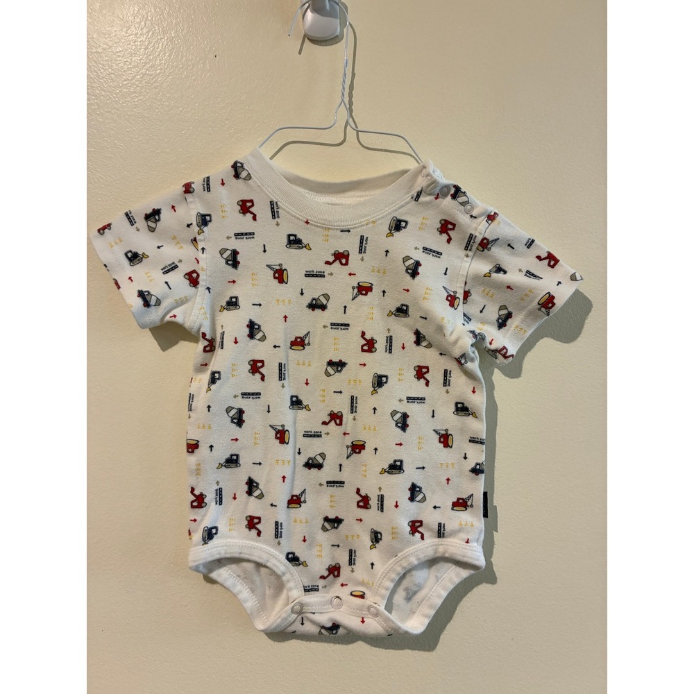 Carters Kids Baby Boy Construction Vehicle Print Snap Bodysuit 9-12M White